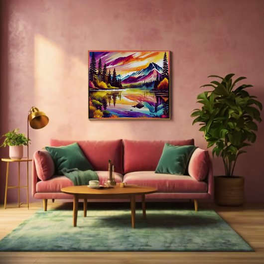 Majestueuze bergen en rustige bomen - Uitgestrekt Canvas Afdruk