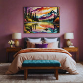 Majestueuze bergen en rustige bomen - Uitgestrekt Canvas Afdruk