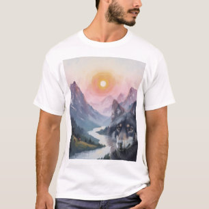 Majestueuze bergen met illusie van wolf t-shirt