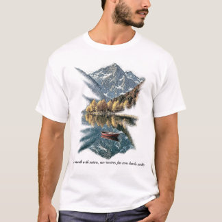 Majestueuze bergreflectie & rode boot natuurkunst t-shirt