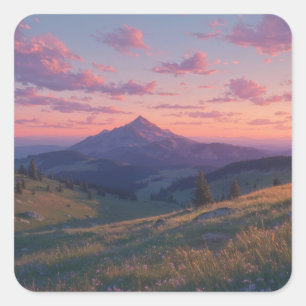 Majestueuze bergtop bij roze zonsondergang vierkante sticker