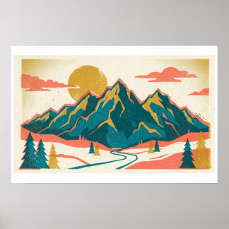 Majestueuze Bergtoppen | Vintage Risograaf Poster