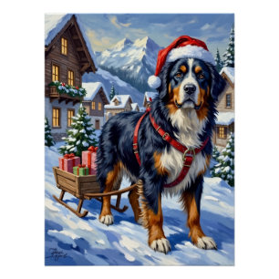 Majestueuze Bernese Mountain Dog Alpen Kerst Perfect Poster