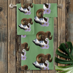 Majestueuze Bighorn Bruine  Ram Schaap Groene Berg Bad Handdoek
