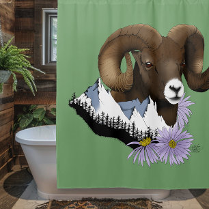 Majestueuze Bighorn Bruine Schaap Ram Groen Bergen Douchegordijn