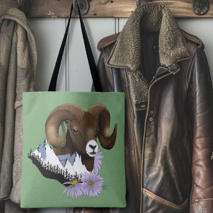 Majestueuze Bighorn Bruine Schaap Ram Groen Bergen Tote Bag