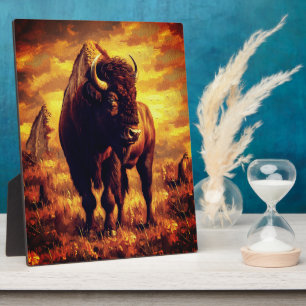 Majestueuze Bizon Olie Schilderij – Wilde Prairie Fotoplaat