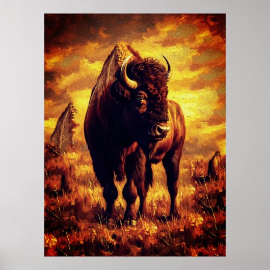 Majestueuze Bizon Olie Schilderij – Wilde Prairie Poster (Voorkant)