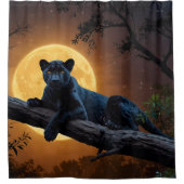 Majestueuze Black Panther op boom met maan Douchegordijn (Voorkant)