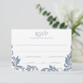 Majestueuze Bladeren RSVP Briefkaart | Stof Blauw (Staand voorkant)