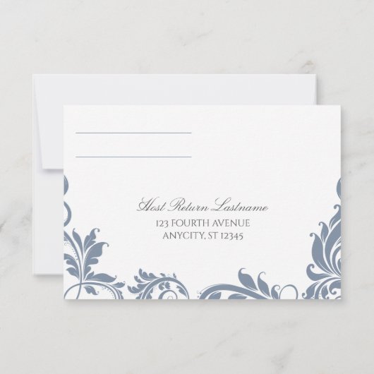 Majestueuze Bladeren RSVP Briefkaart | Stofblauw (Achterkant)