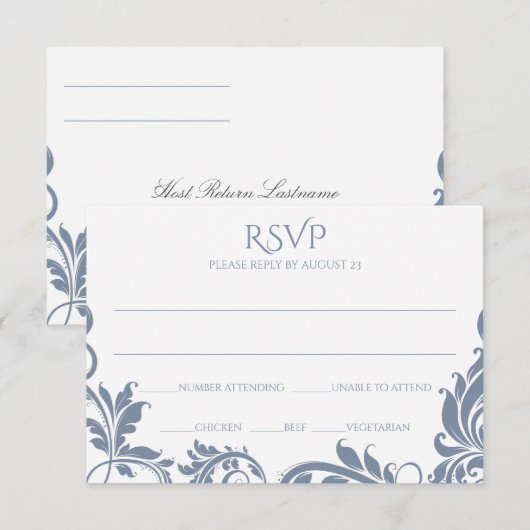 Majestueuze Bladeren RSVP Briefkaart | Stofblauw (Voorkant / Achterkant)