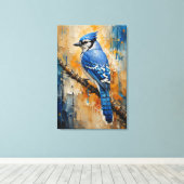 Majestueuze Blauwe Gaai Abstract Canvasprint Canvas Afdruk (Insitu (Houten vloer))