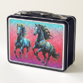 Majestueuze blauwe paarden galopperen in de mist (Achterkant)