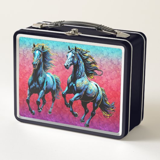 Majestueuze blauwe paarden galopperen in de mist (Voorkant)