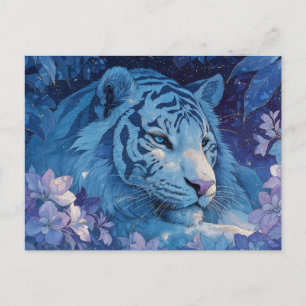 Majestueuze Blauwe Tijger in Paarse Bloementuin Briefkaart