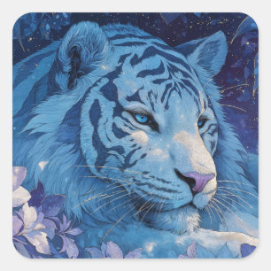 Majestueuze Blauwe Tijger in Weelderige Lavendel T Vierkante Sticker