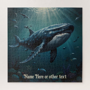 Majestueuze blauwe vinvis zwemmen in de diepten va legpuzzel