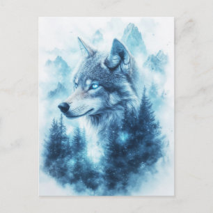 Majestueuze Blauwe Wolf en Winterberg Briefkaart