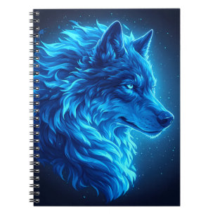 Majestueuze Blauwe Wolf Gloeiende Fantasie Wilde D Notitieboek