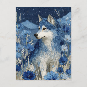 Majestueuze Blauwe Wolf in Sterrenbloesemtuintje Briefkaart