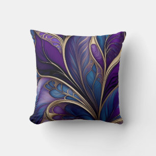 Majestueuze Bloem - Diep Paarse en Blauwe Abstract Kussen