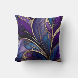 Majestueuze Bloem - Diep Paarse en Blauwe Abstract Kussen