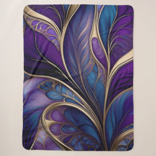 Majestueuze Bloem - Diep Paarse en Blauwe Abstract Sherpa Deken