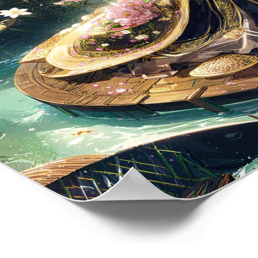 Majestueuze bloemen kimono onder bamboe luifel poster (Hoek)