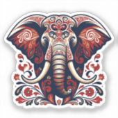 Majestueuze bloemenelefant - Boho-sticker met stam Sticker (Voorkant)