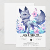 Majestueuze Bloemige Wolf Digitale Verjaardag Kaart (Voorkant / Achterkant)