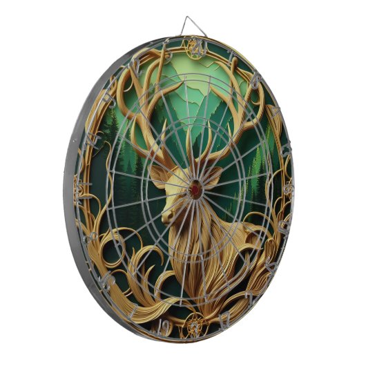 Majestueuze bok staren in een serene bos dartbord (Voorkant Links)