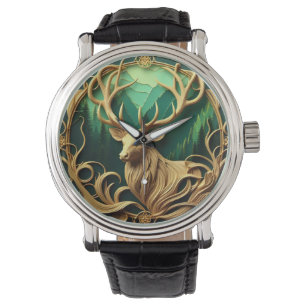 Majestueuze bok staren in een serene bos horloge