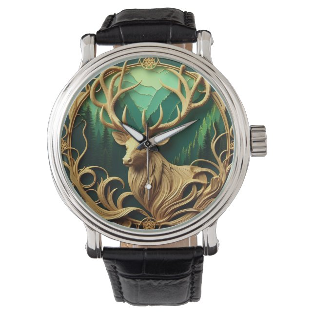 Majestueuze bok staren in een serene bos horloge (Voorkant)