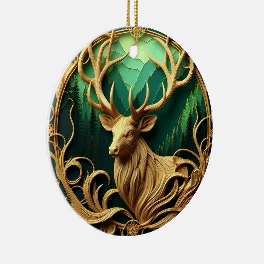 Majestueuze bok staren in een serene bos keramisch ornament (Rechts)