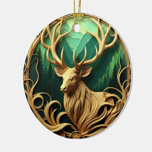 Majestueuze bok staren in een serene bos keramisch ornament (Links)