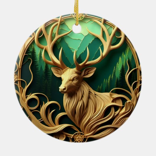 Majestueuze bok staren in een serene bos keramisch ornament (Achterkant)