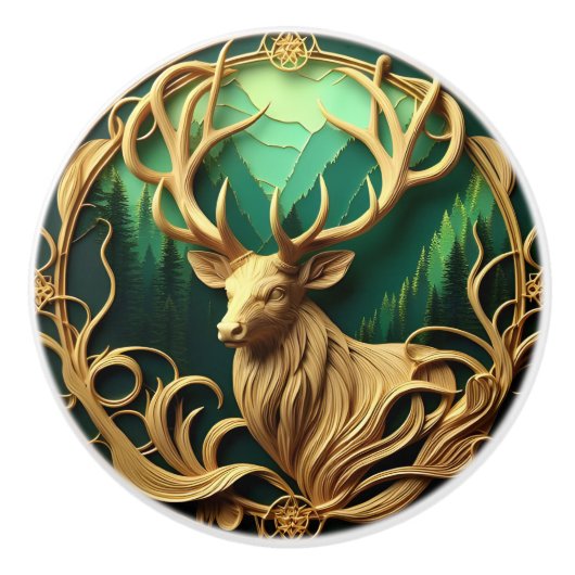 Majestueuze bok staren in een serene bos keramische knop (Voorkant)