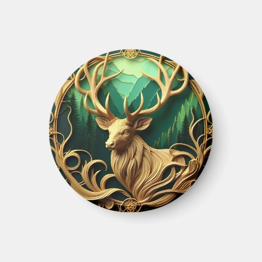 Majestueuze bok staren in een serene bos magneet (Voorkant)