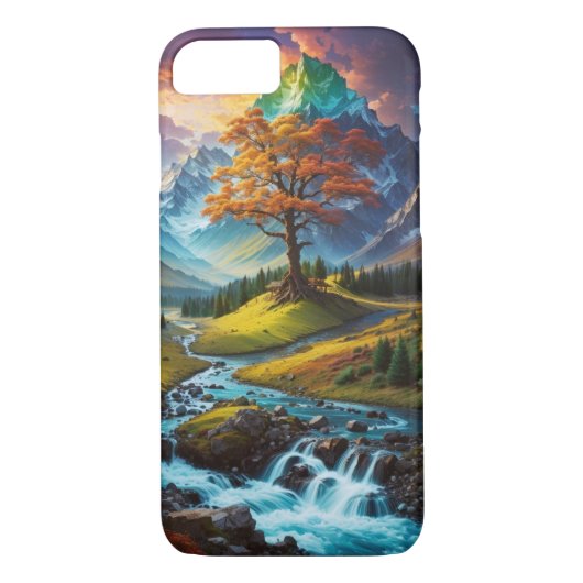 Majestueuze bomen, kleurrijke bergen en rivier Case-Mate iPhone case (Achterkant)