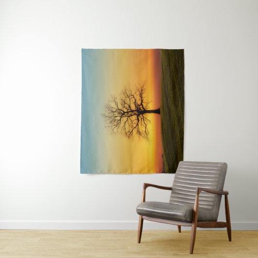 Majestueuze boom bij zonsondergang Landschap Wandkleed (In situ)