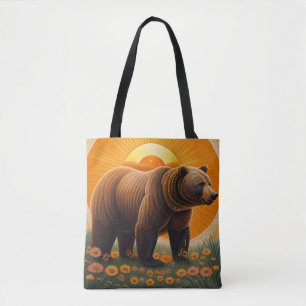 Majestueuze bruine beer staand in een veld tote bag