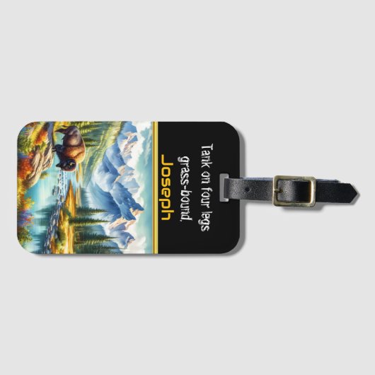 Majestueuze Buffalo bij een rustige rivier Bagagelabel (Voorkant (horizontaal))