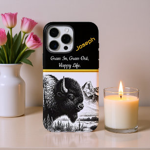 Majestueuze buffel grazen in de buurt van ruige be iPhone 16 pro max hoesje