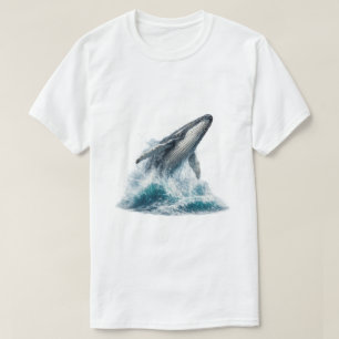 Majestueuze Bultrug Walvis Oceaan Golven Aquarel T-shirt