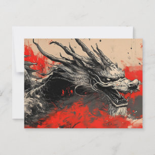 Majestueuze Chinese Draak met Rode Inkt Splatter Briefkaart