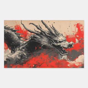 Majestueuze Chinese Draak met Rode Inkt Splatter Rechthoekige Sticker