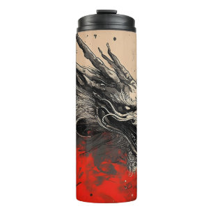 Majestueuze Chinese Draak met Rode Inktspatten  Thermosbeker