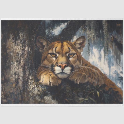 Majestueuze Cougar in Forest Decoupage Tissuepapier (Voorkant)