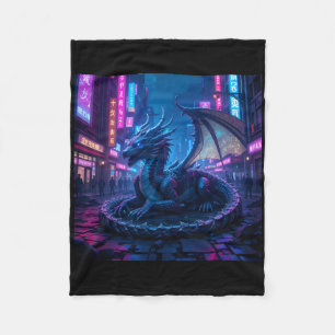 Majestueuze Cyberpunk Dragon Resting in Neon City  Fleece Deken